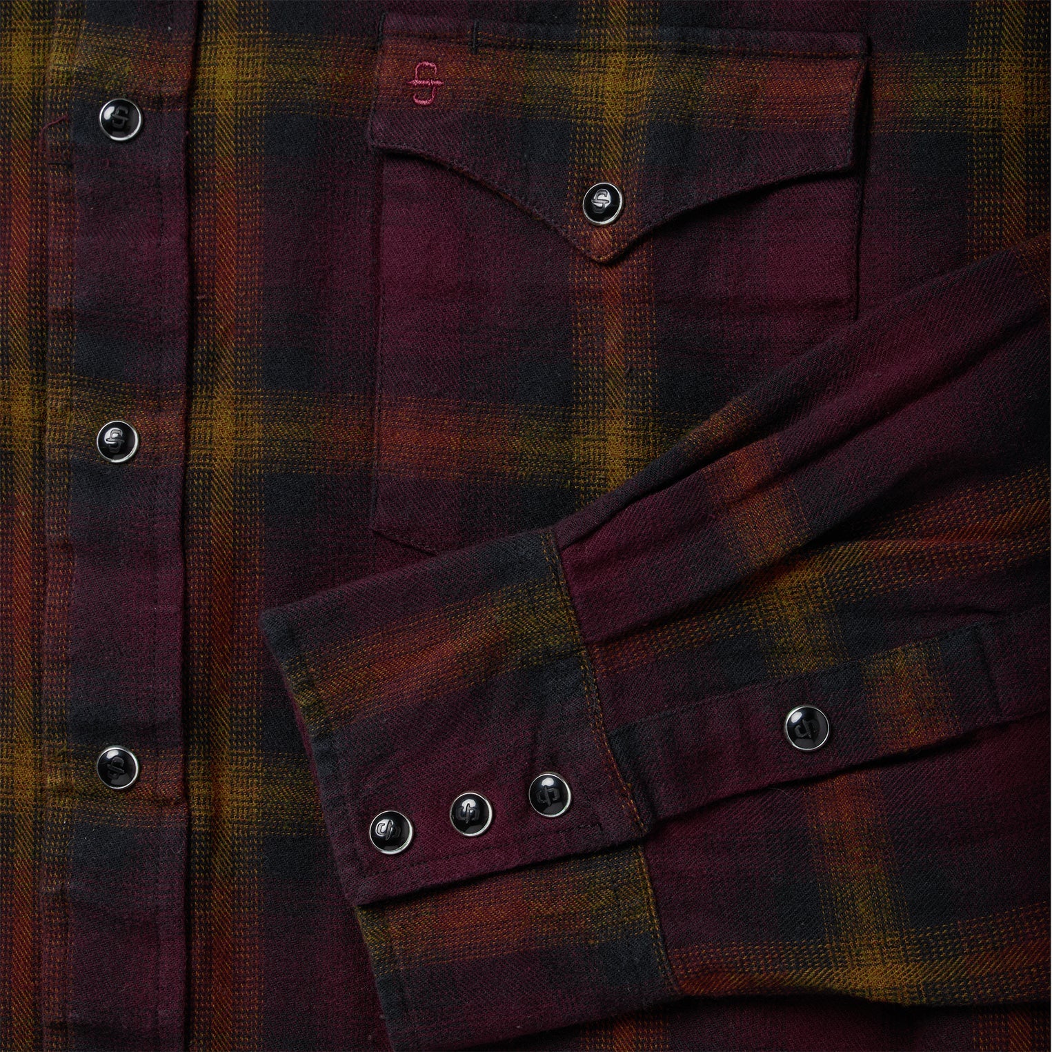 Black Wine Plaid Flannel Western Shirt Wine
