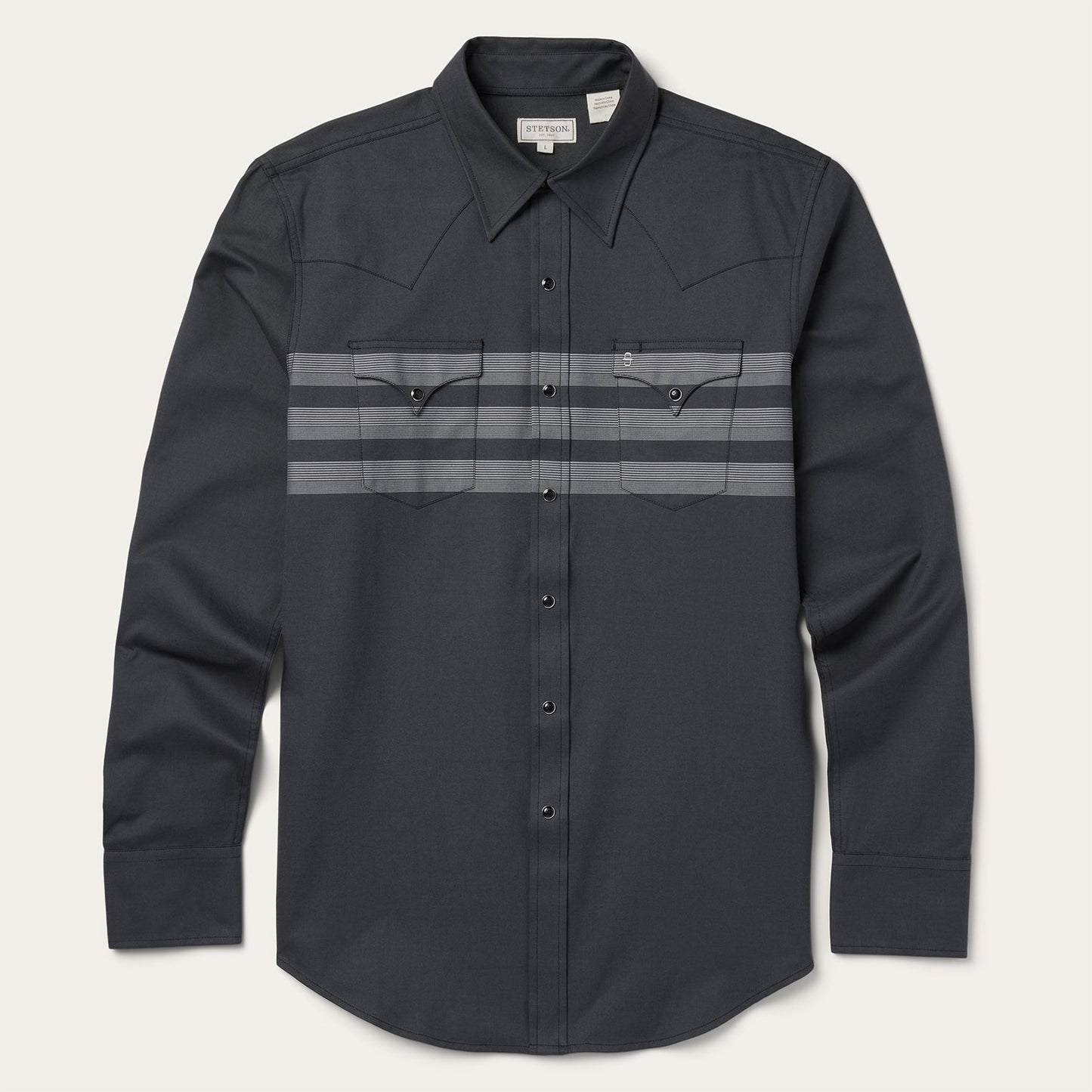 Border Stripe Twill Western Shirt Black