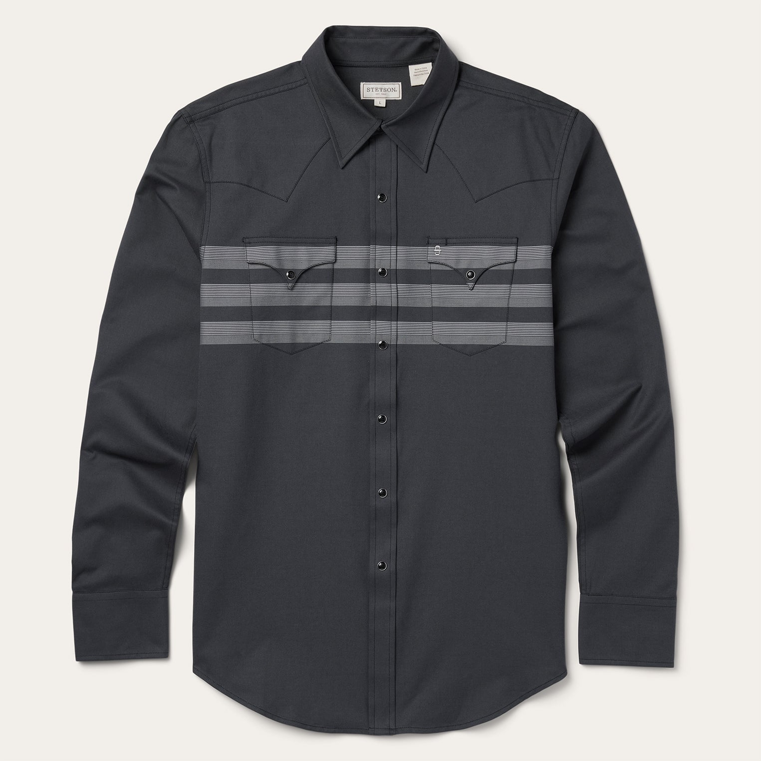 Border Stripe Twill Western Shirt Black