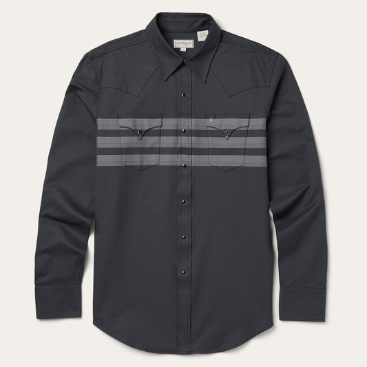 Border Stripe Twill Western Shirt Black