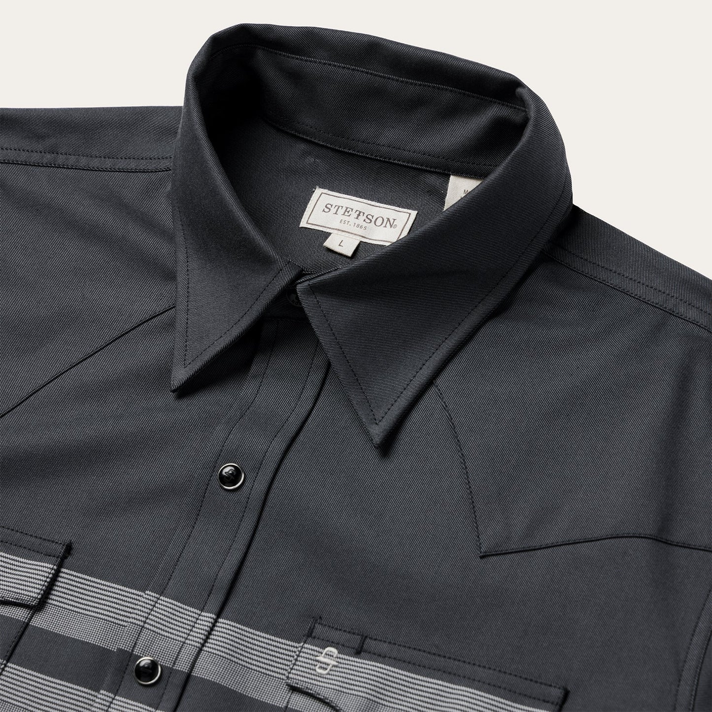 Border Stripe Twill Western Shirt Black