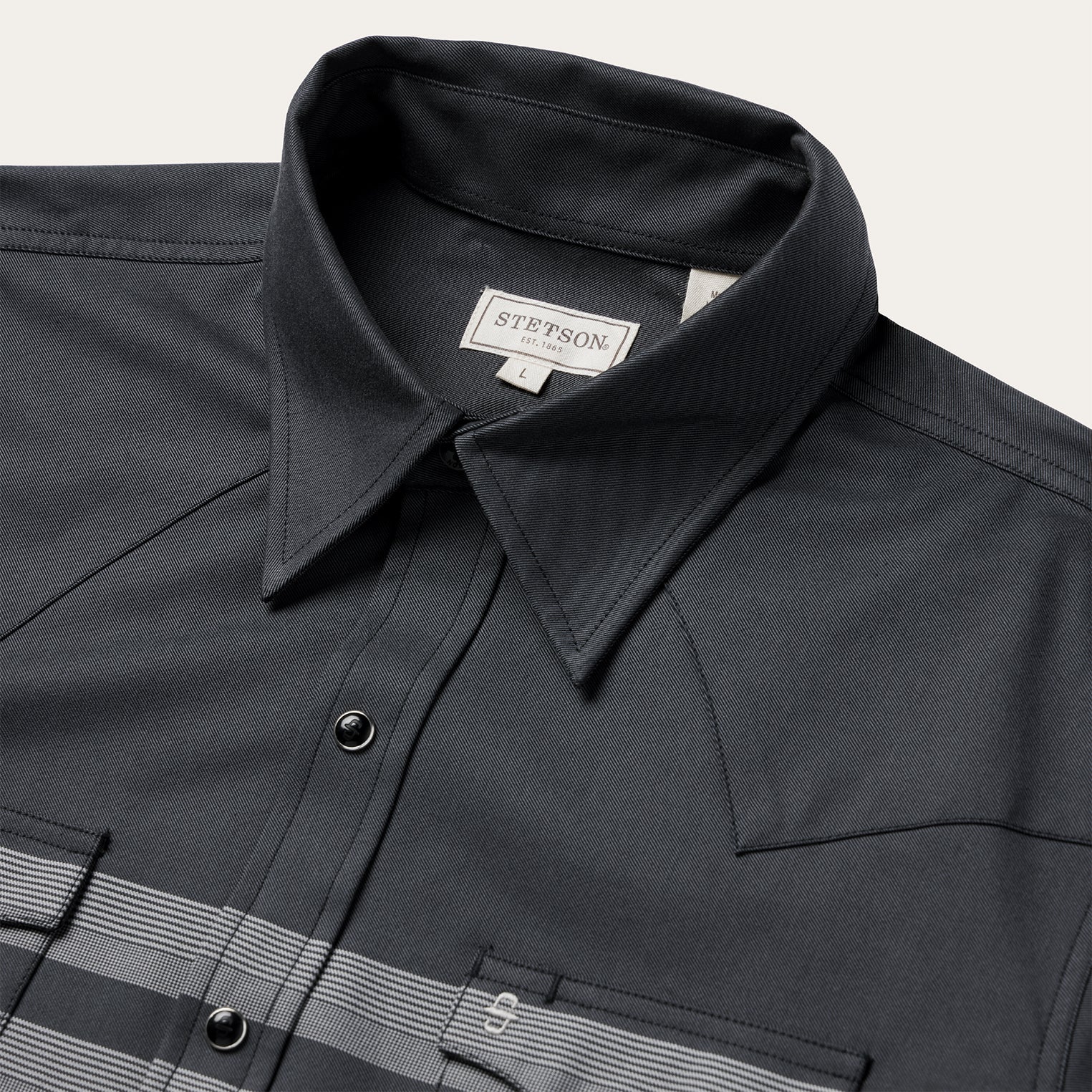 Border Stripe Twill Western Shirt Black