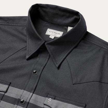 Border Stripe Twill Western Shirt Black