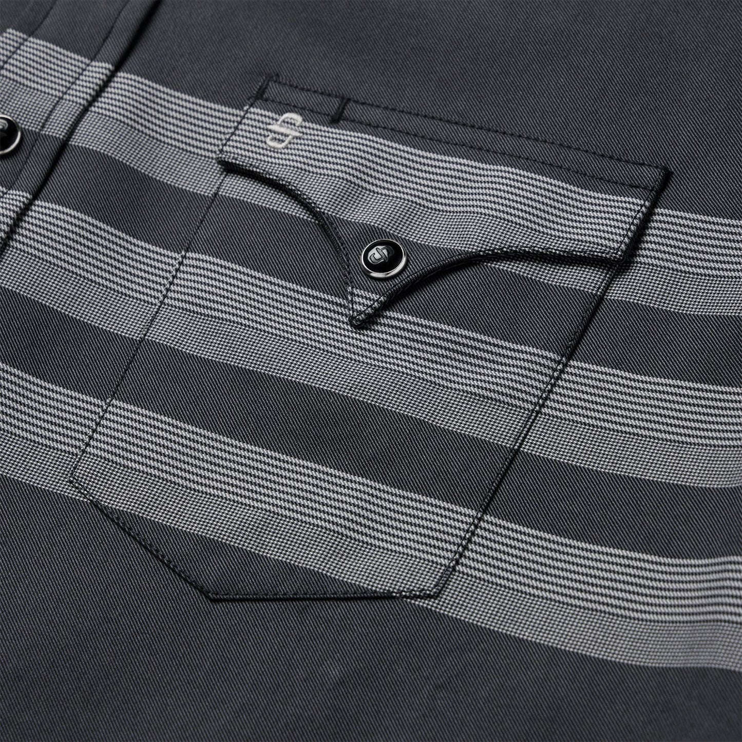 Border Stripe Twill Western Shirt Black
