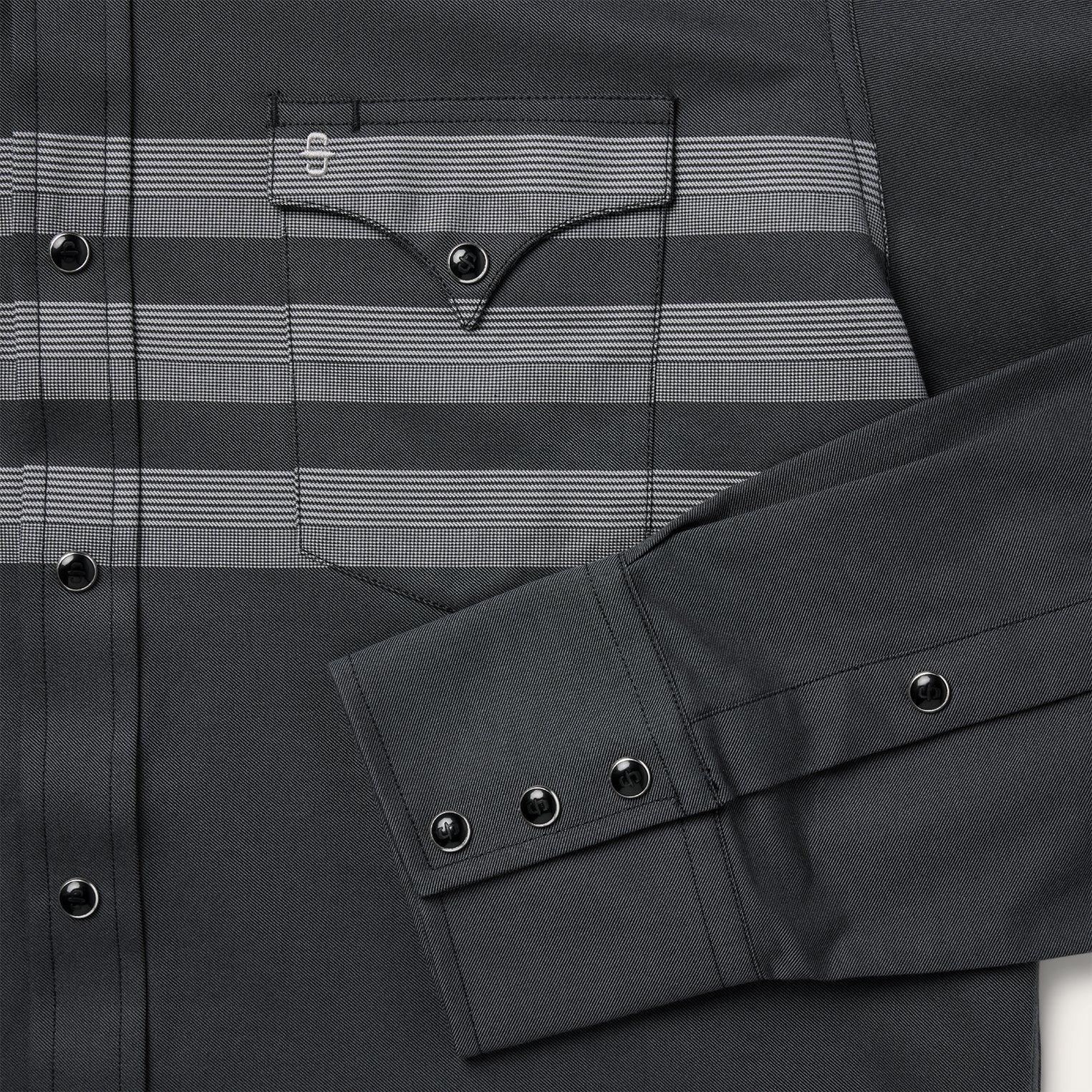 Border Stripe Twill Western Shirt Black