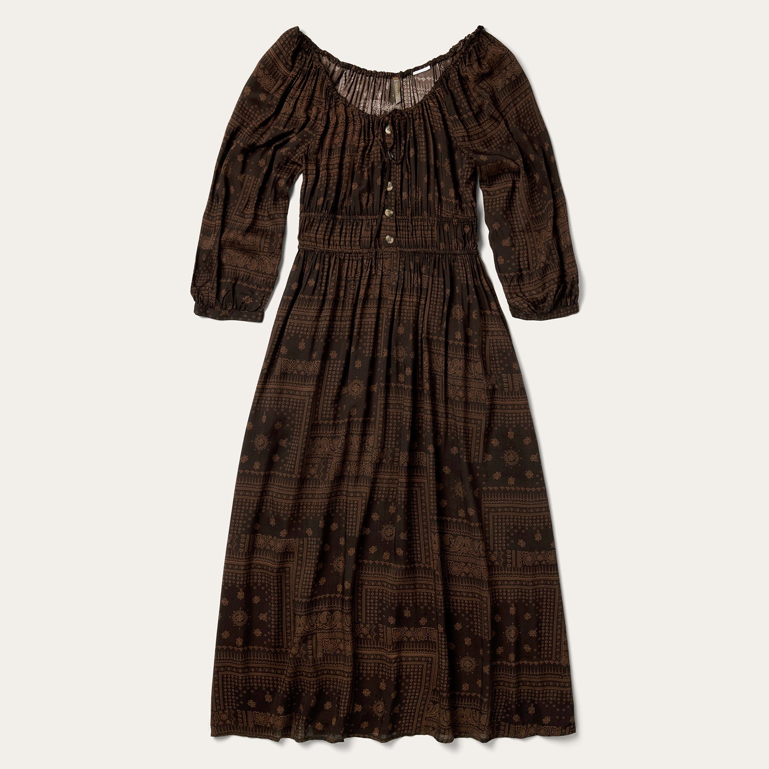 Patchwork Bandana Print Dress Brown