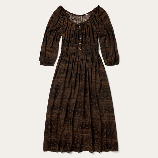 Patchwork Bandana Print Dress Brown