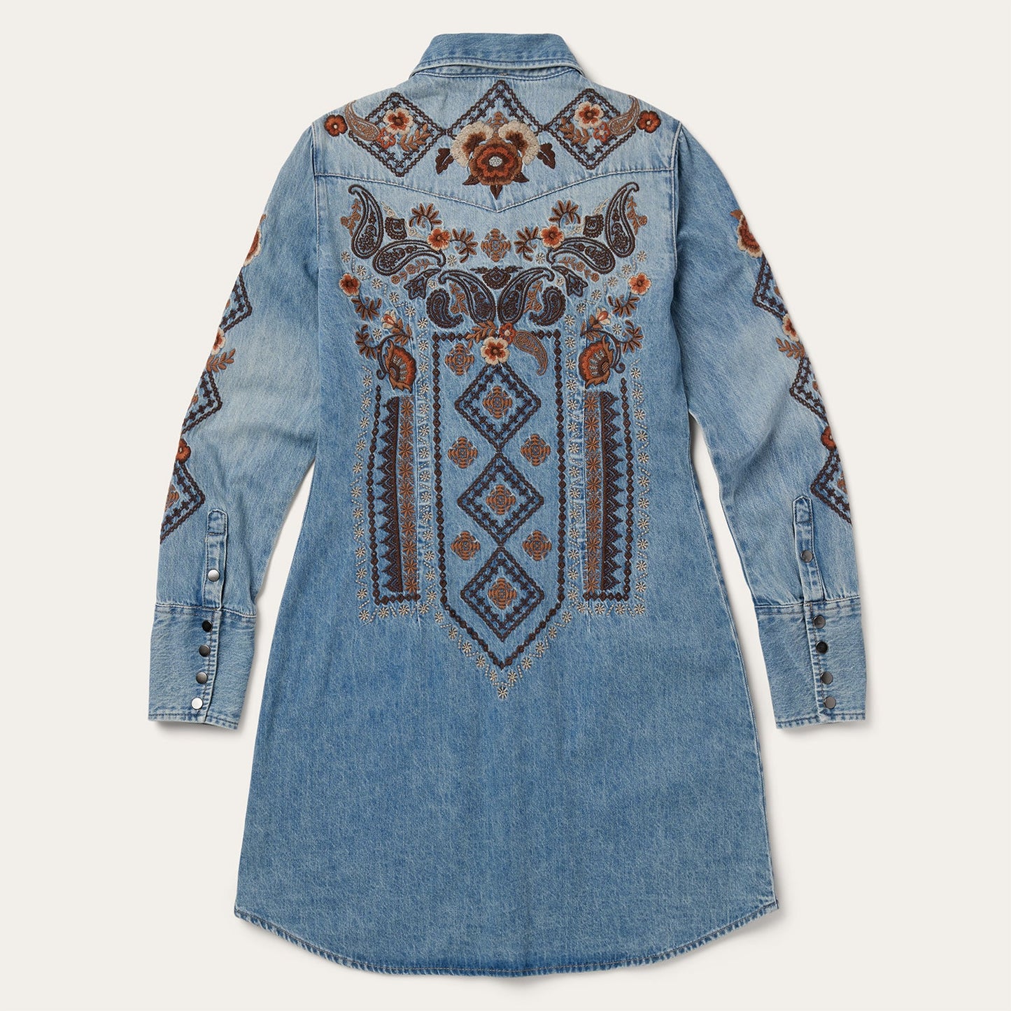Floral Embroidered Denim Shirt Dress Blue