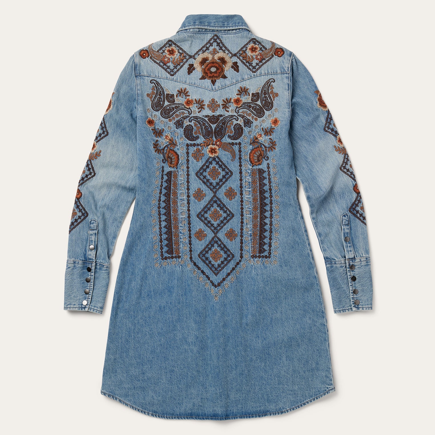 Floral Embroidered Denim Shirt Dress Blue