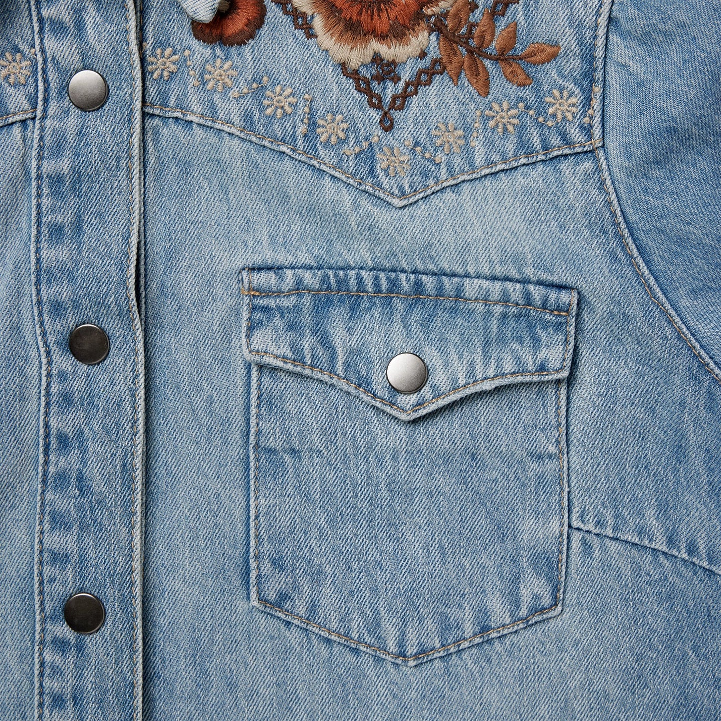 Floral Embroidered Denim Shirt Dress Blue