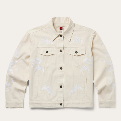 Embroidered Cream Denim Jacket White