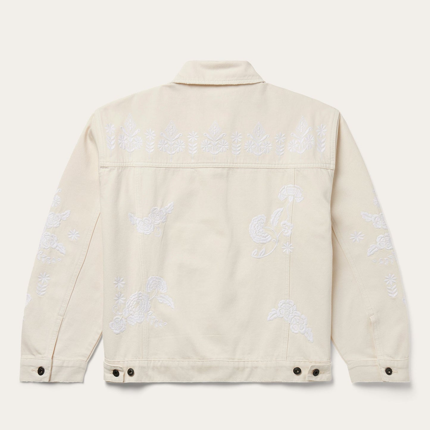 Embroidered Cream Denim Jacket White