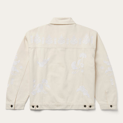 Embroidered Cream Denim Jacket White