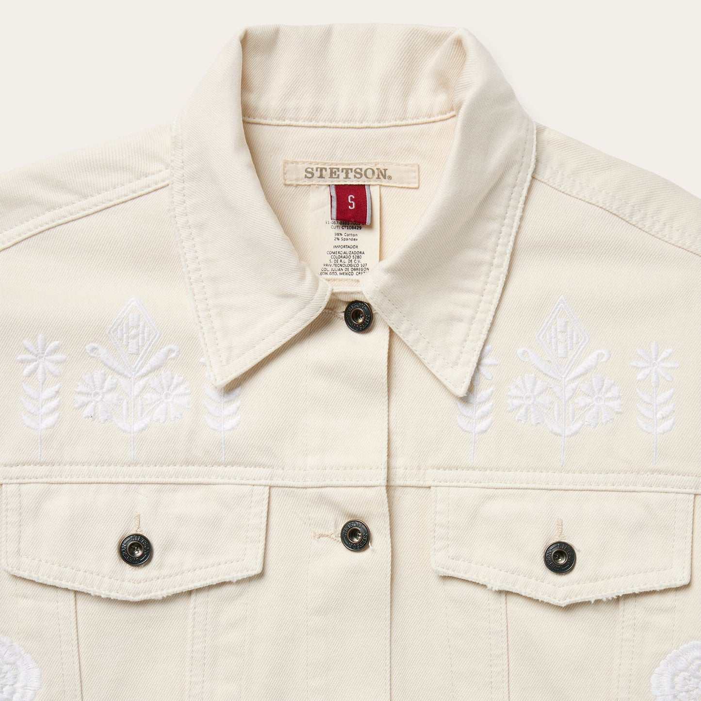 Embroidered Cream Denim Jacket White