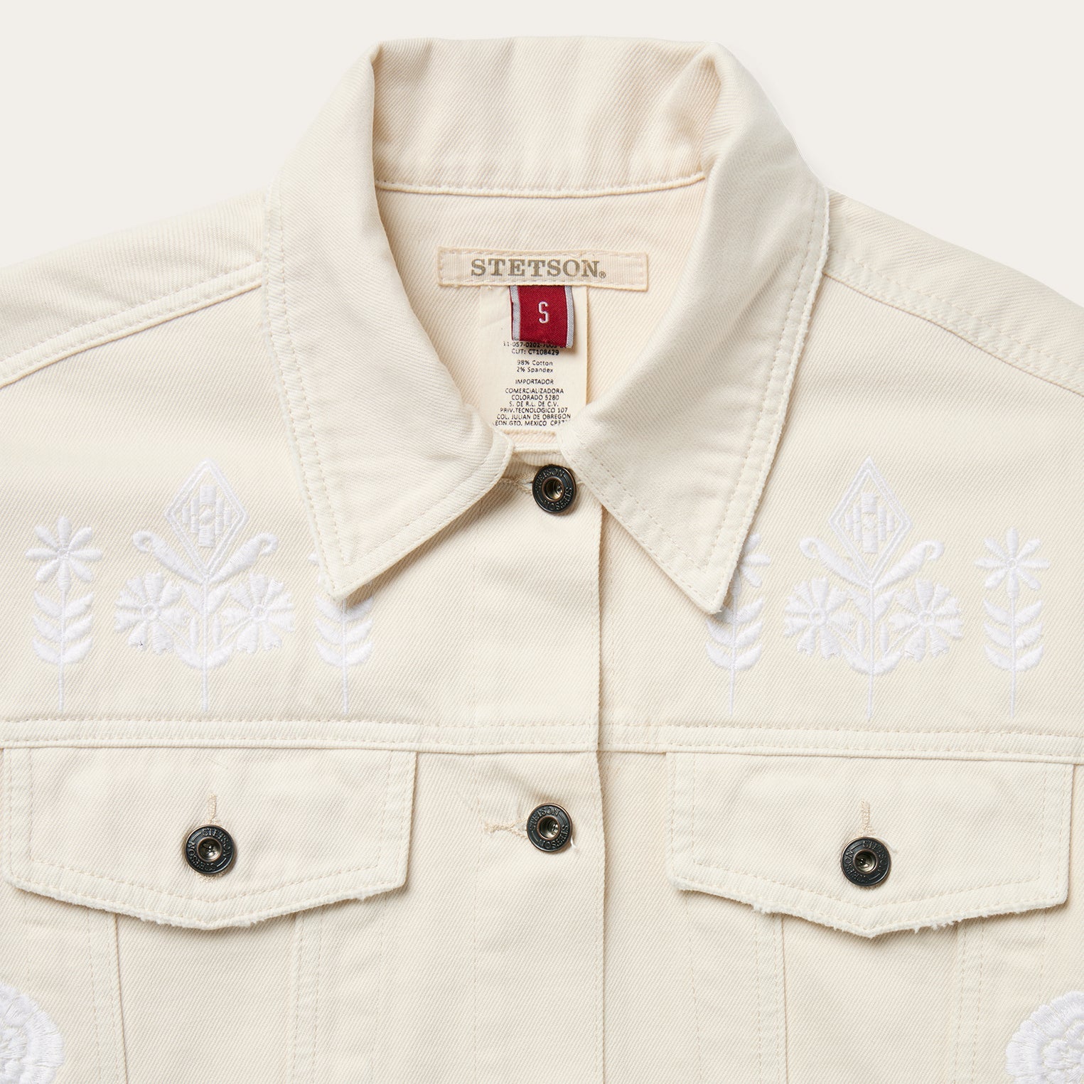 Embroidered Cream Denim Jacket White