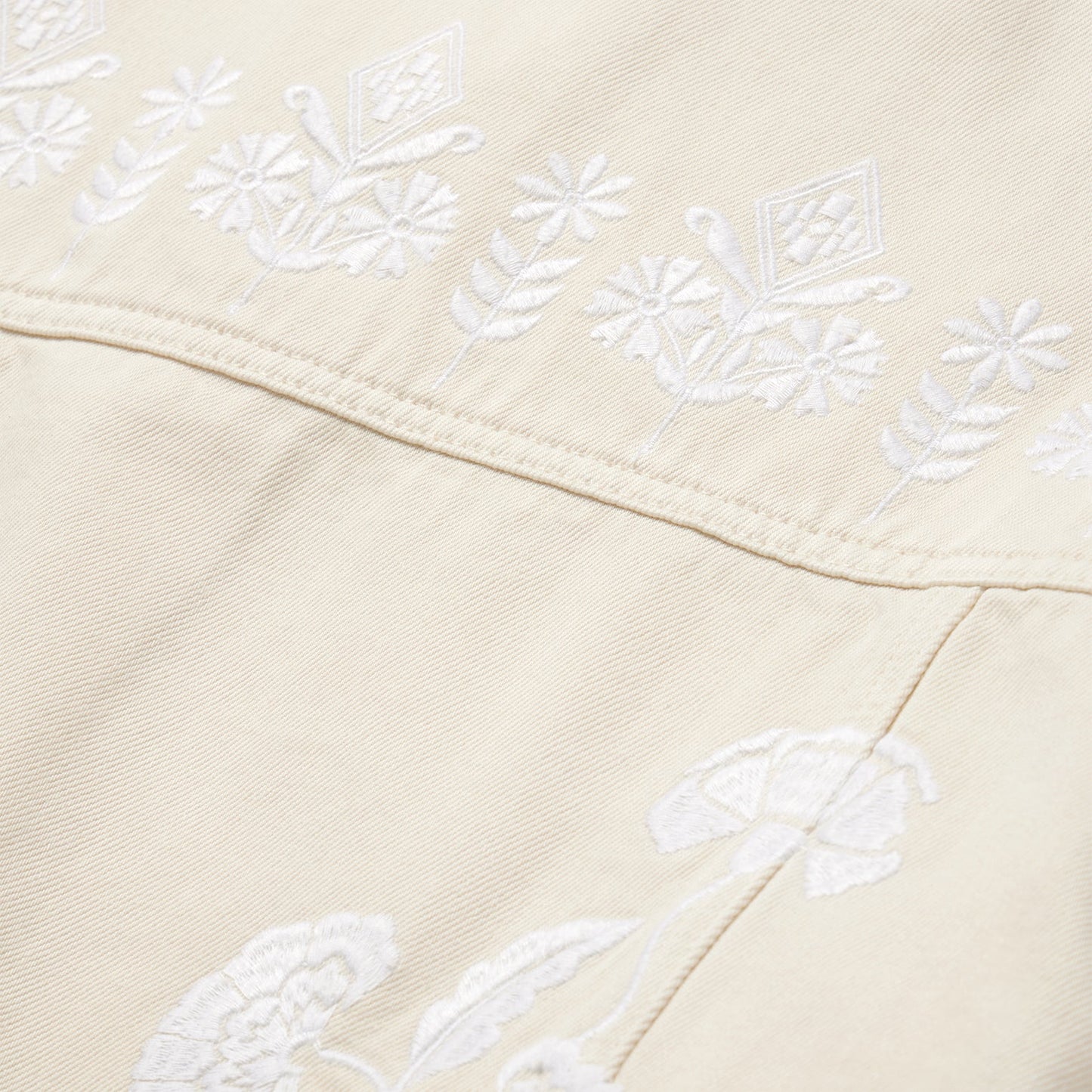 Embroidered Cream Denim Jacket White