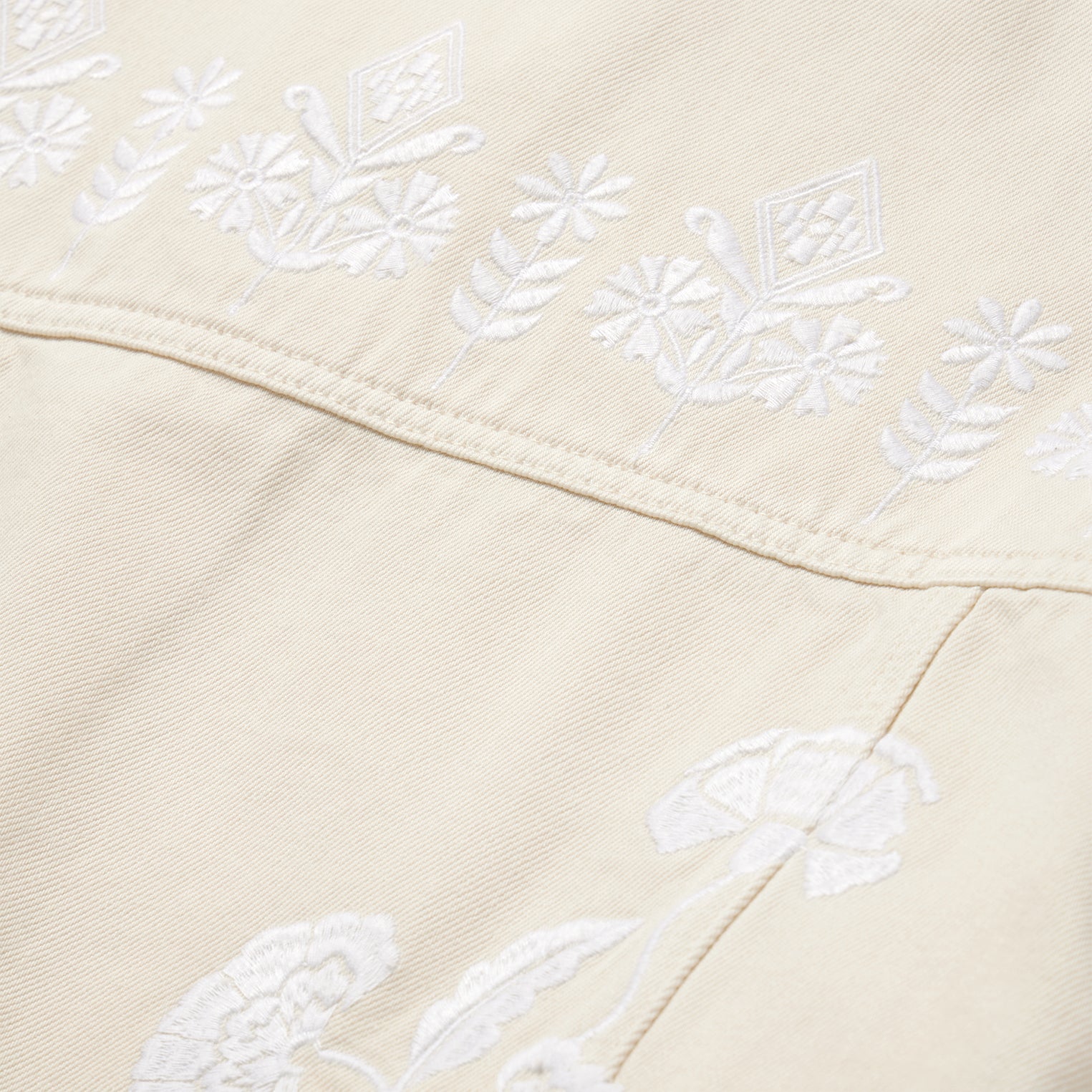 Embroidered Cream Denim Jacket White