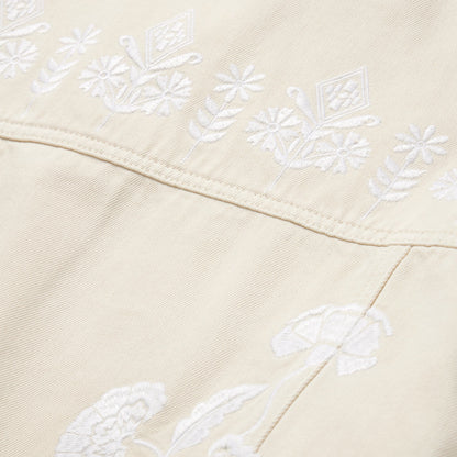 Embroidered Cream Denim Jacket White