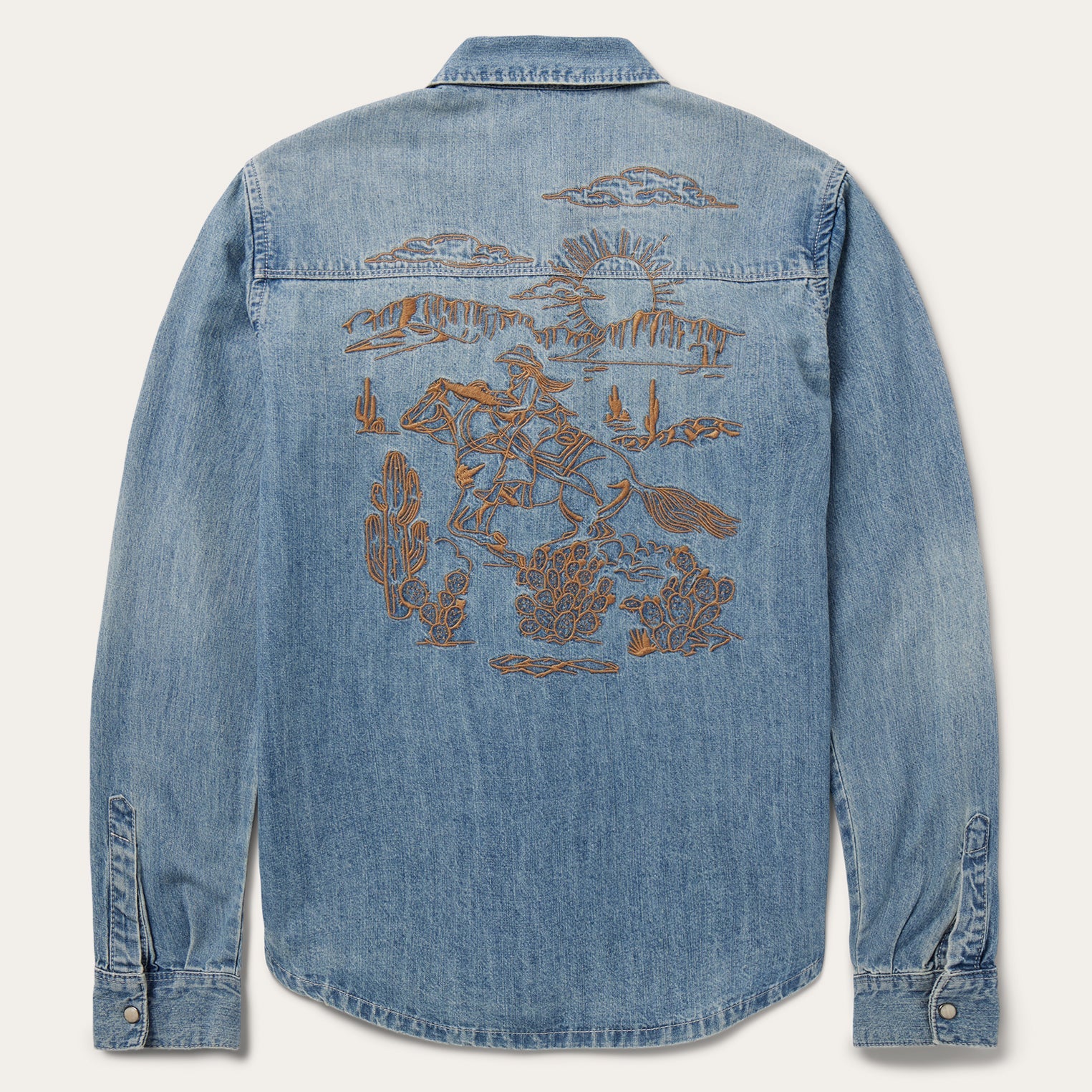 Embroidered Light Denim Shirt Blue