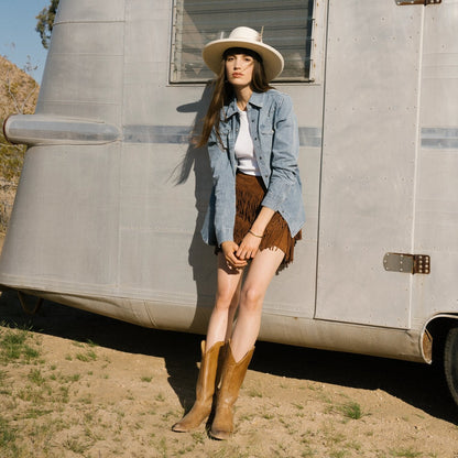 Embroidered Light Denim Shirt Blue