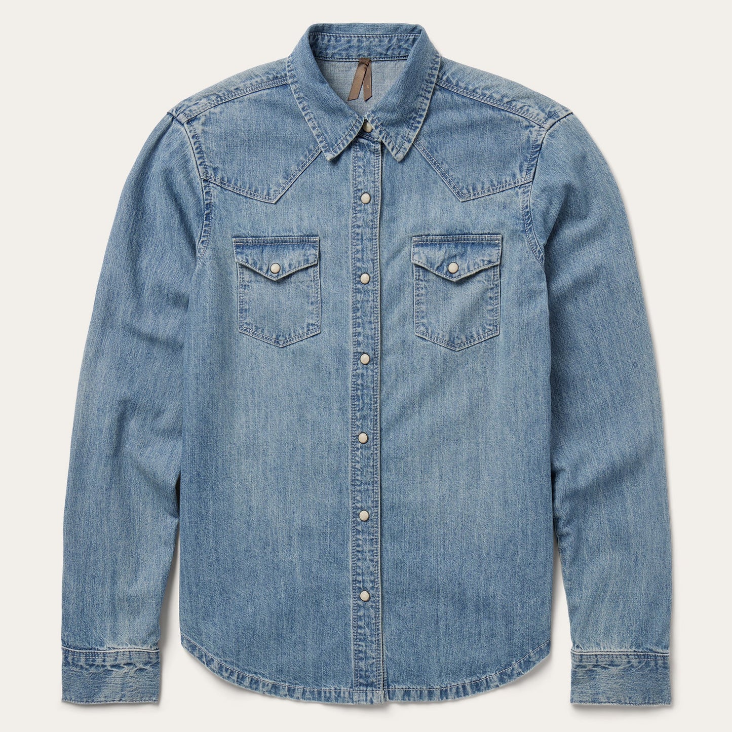 Embroidered Light Denim Shirt Blue