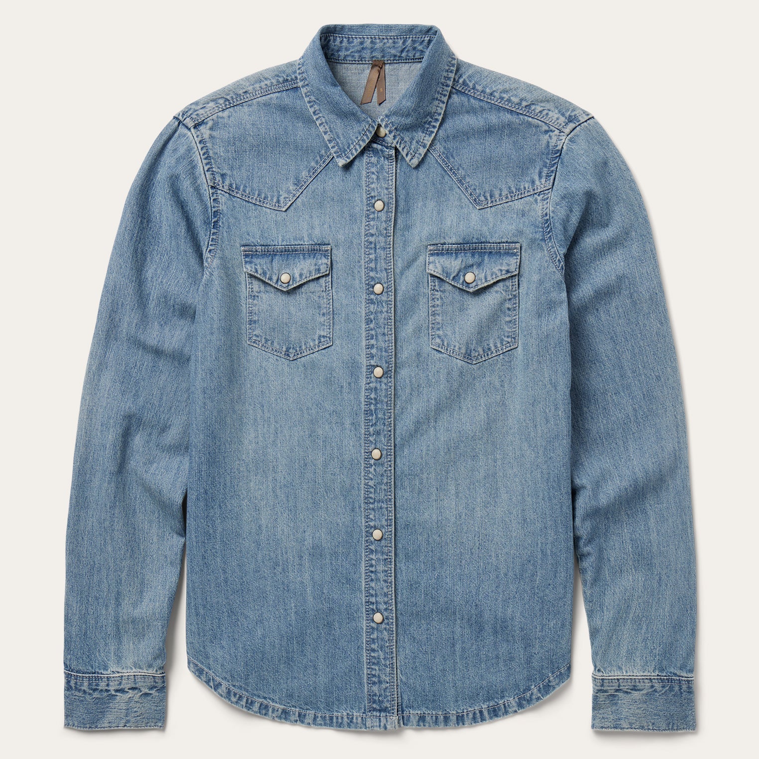 Embroidered Light Denim Shirt Blue