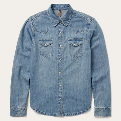 Embroidered Light Denim Shirt Blue