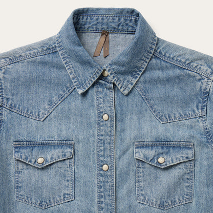 Embroidered Light Denim Shirt Blue