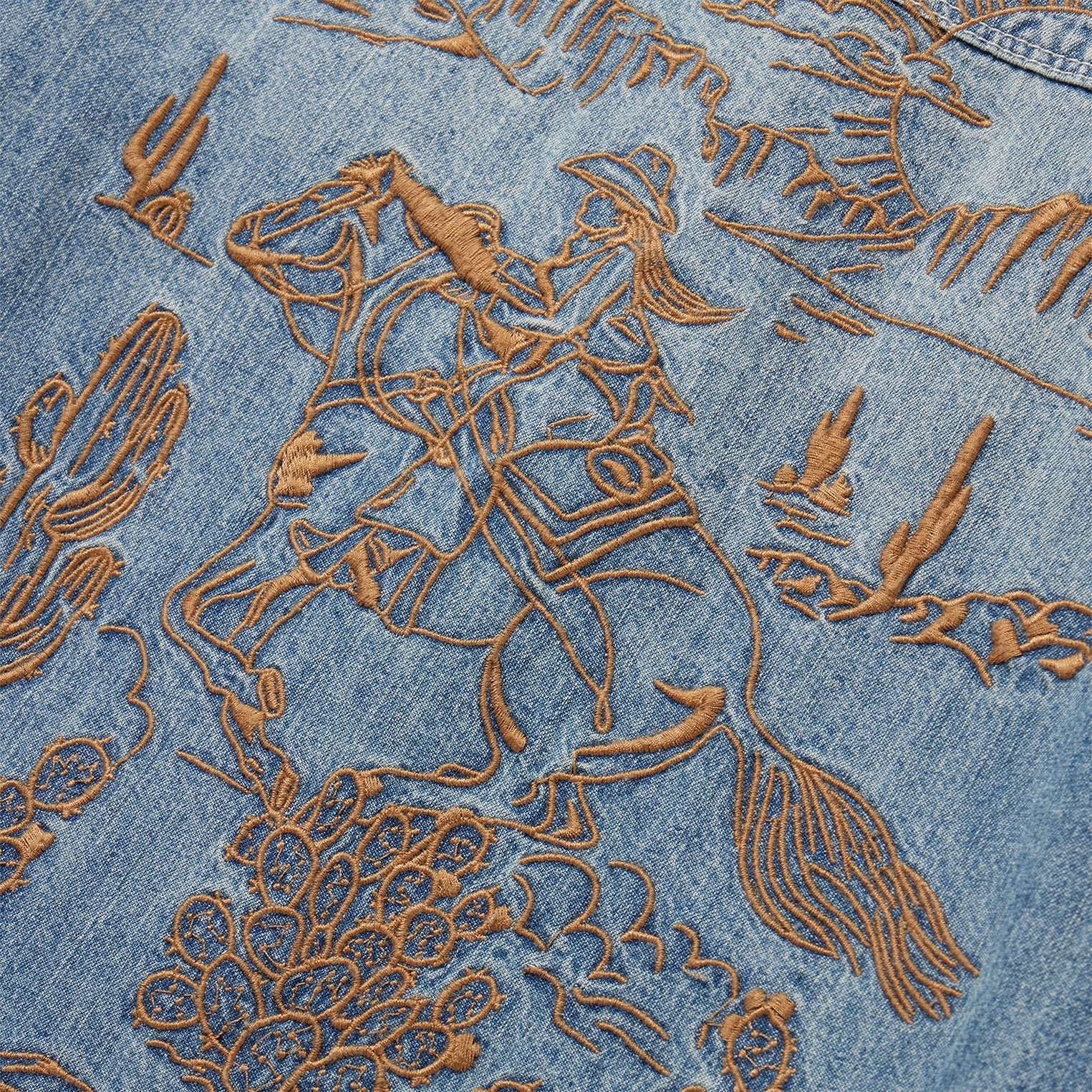 Embroidered Light Denim Shirt Blue