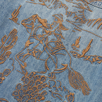Embroidered Light Denim Shirt Blue