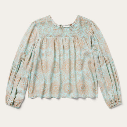 Mandala Print Peasant Blouse Blue