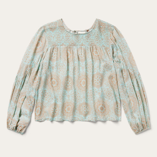 Mandala Print Peasant Blouse Blue