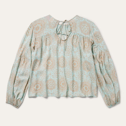 Mandala Print Peasant Blouse Blue