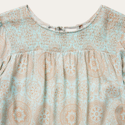 Mandala Print Peasant Blouse Blue