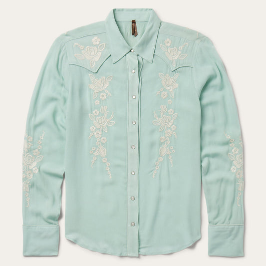 Aqua Crepe Western Shirt Blue