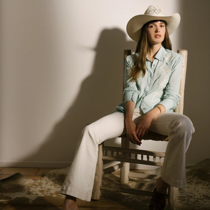 Aqua Crepe Western Shirt Blue