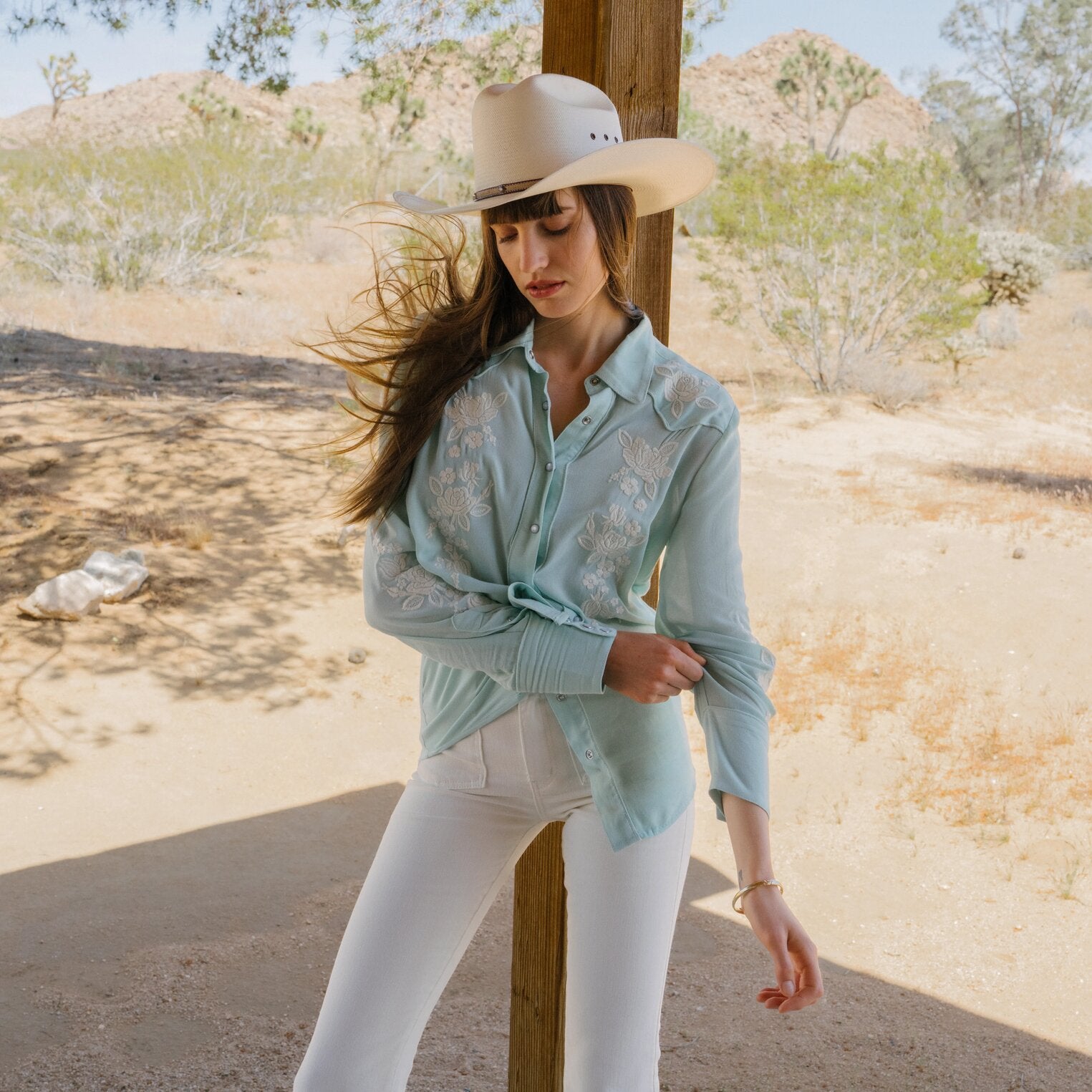 Aqua Crepe Western Shirt Blue