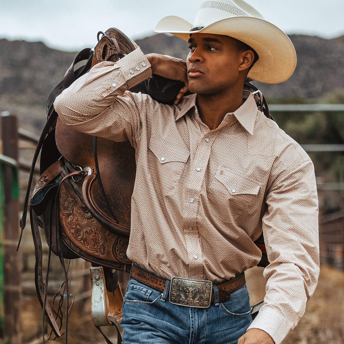 Diamond Print Western Shirt Orange