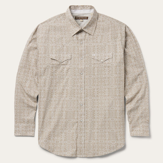 Medallion Print Western Shirt Brown