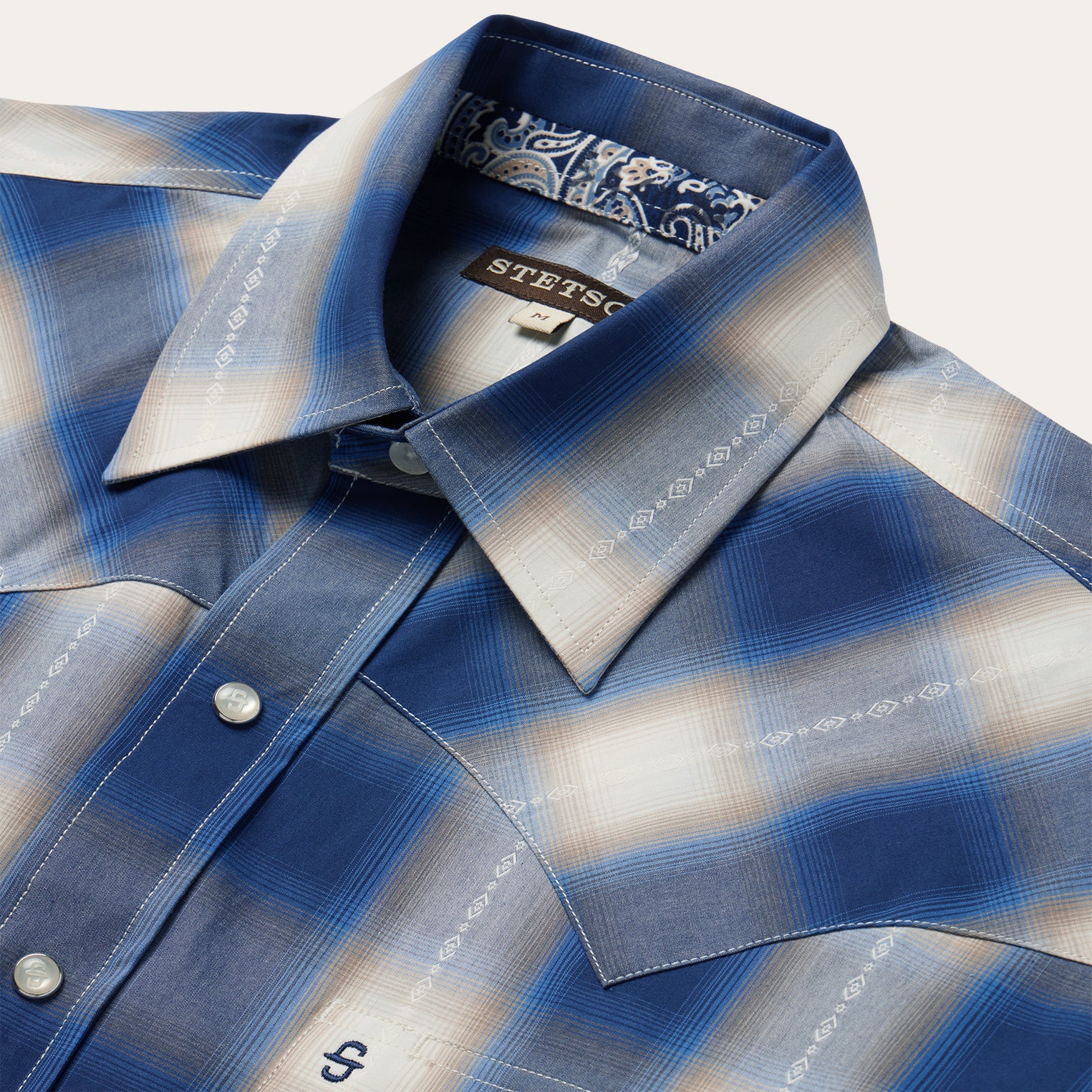 Blue Ombre Plaid Short Sleeve Western Shirt Blue