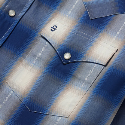Blue Ombre Plaid Short Sleeve Western Shirt Blue