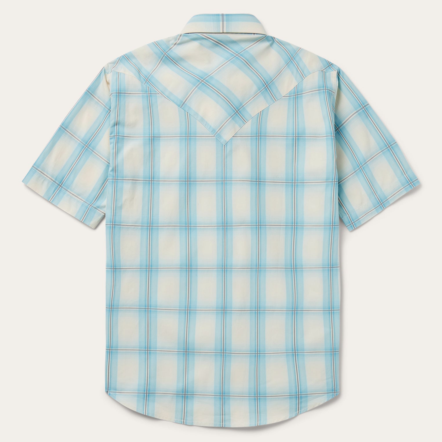 Ombre Plaid Short Sleeve Western Shirt Blue