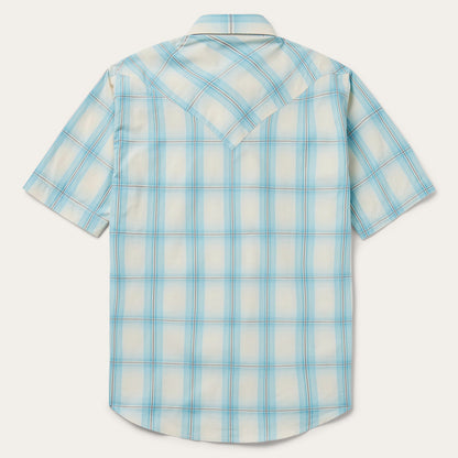 Ombre Plaid Short Sleeve Western Shirt Blue