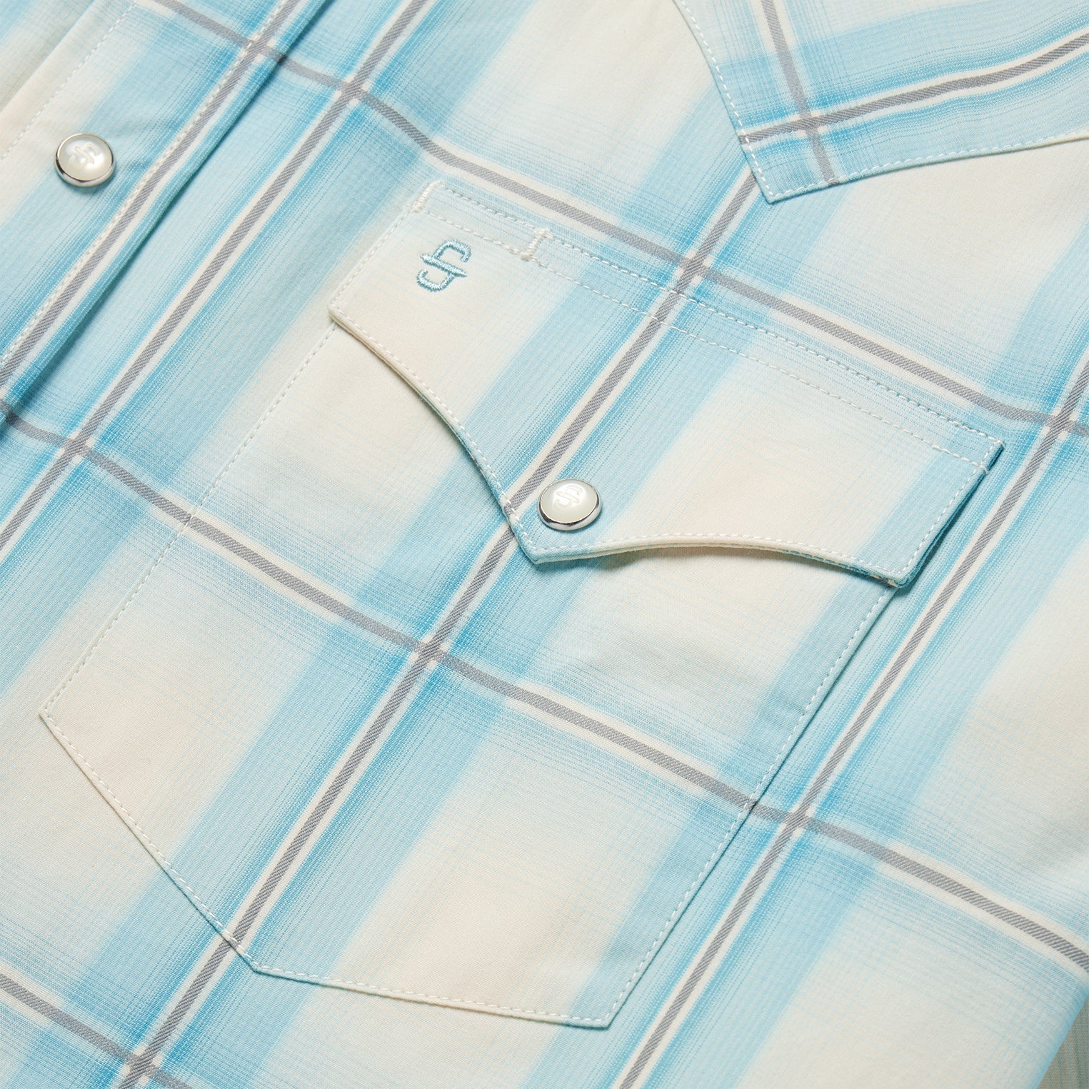 Ombre Plaid Short Sleeve Western Shirt Blue
