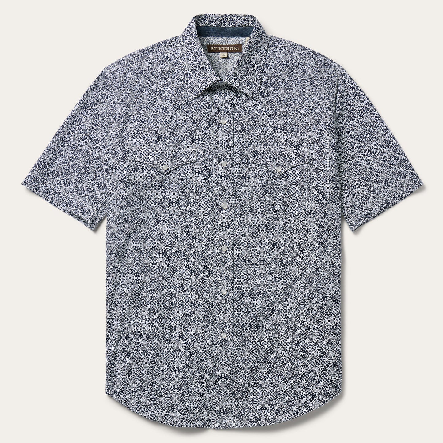 Navy Print Short Sleeve Western Shirt Blue