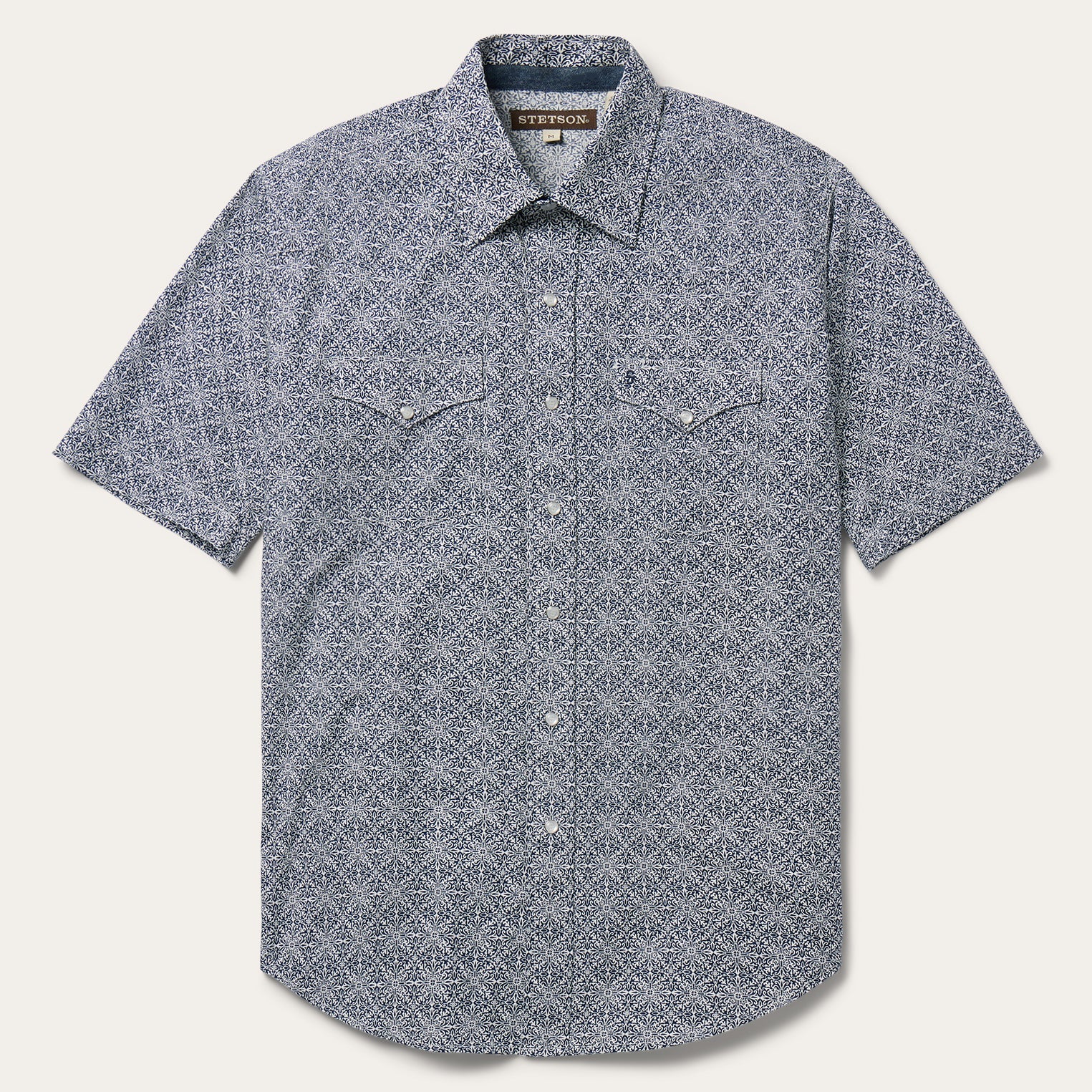 Navy Print Short Sleeve Western Shirt Blue