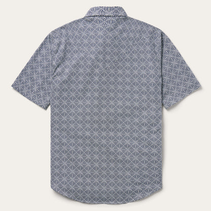 Navy Print Short Sleeve Western Shirt Blue