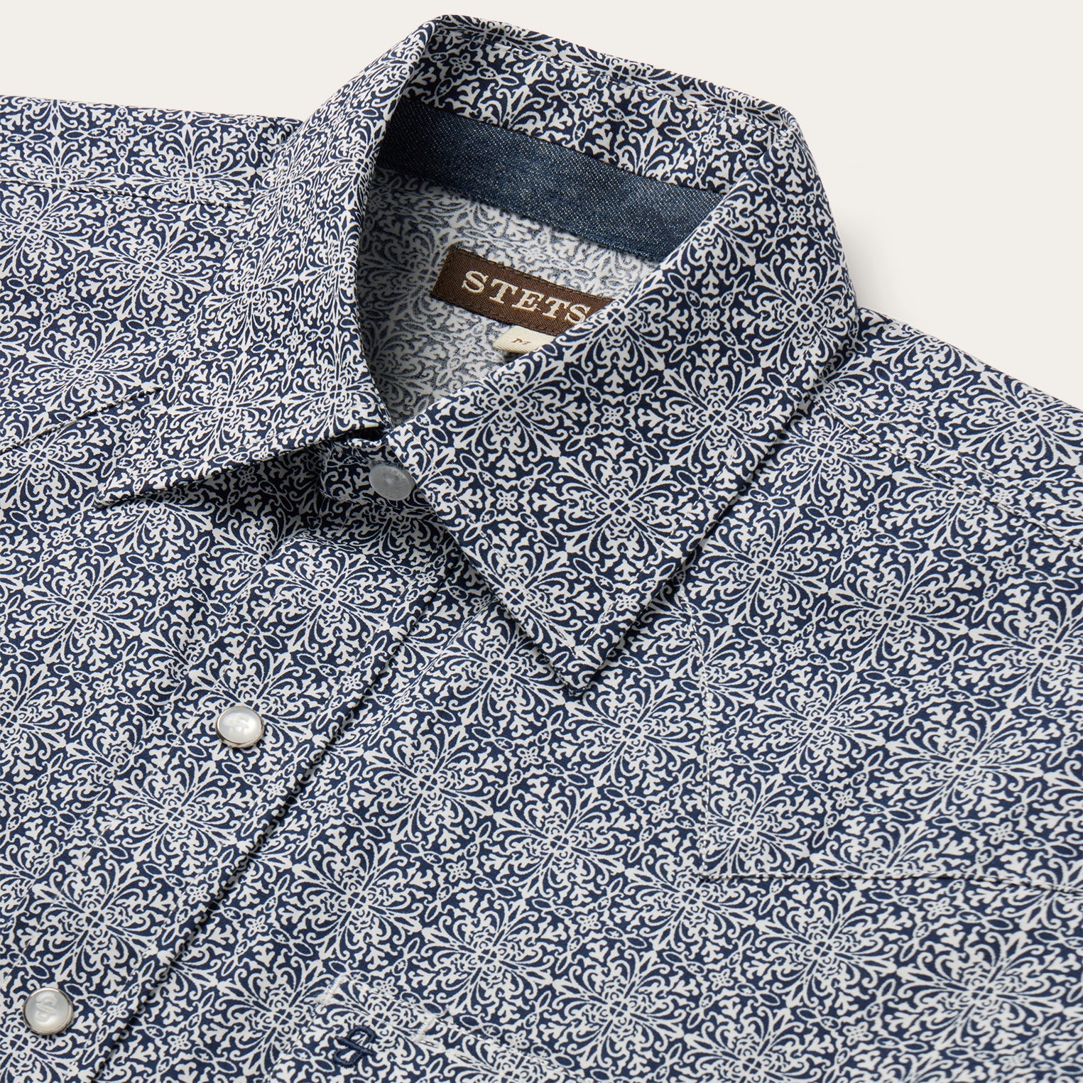 Navy Print Short Sleeve Western Shirt Blue