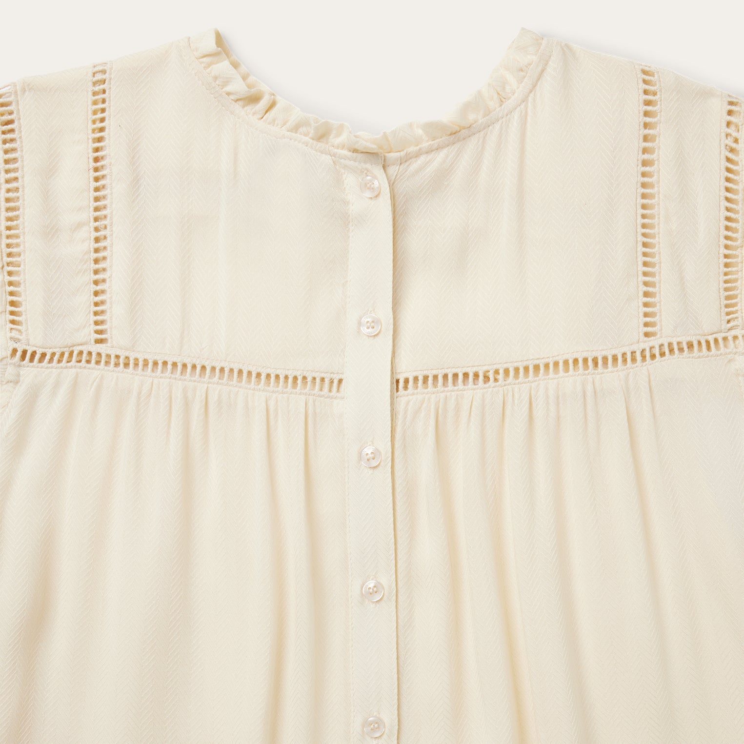 Cream Herringbone Blouse White