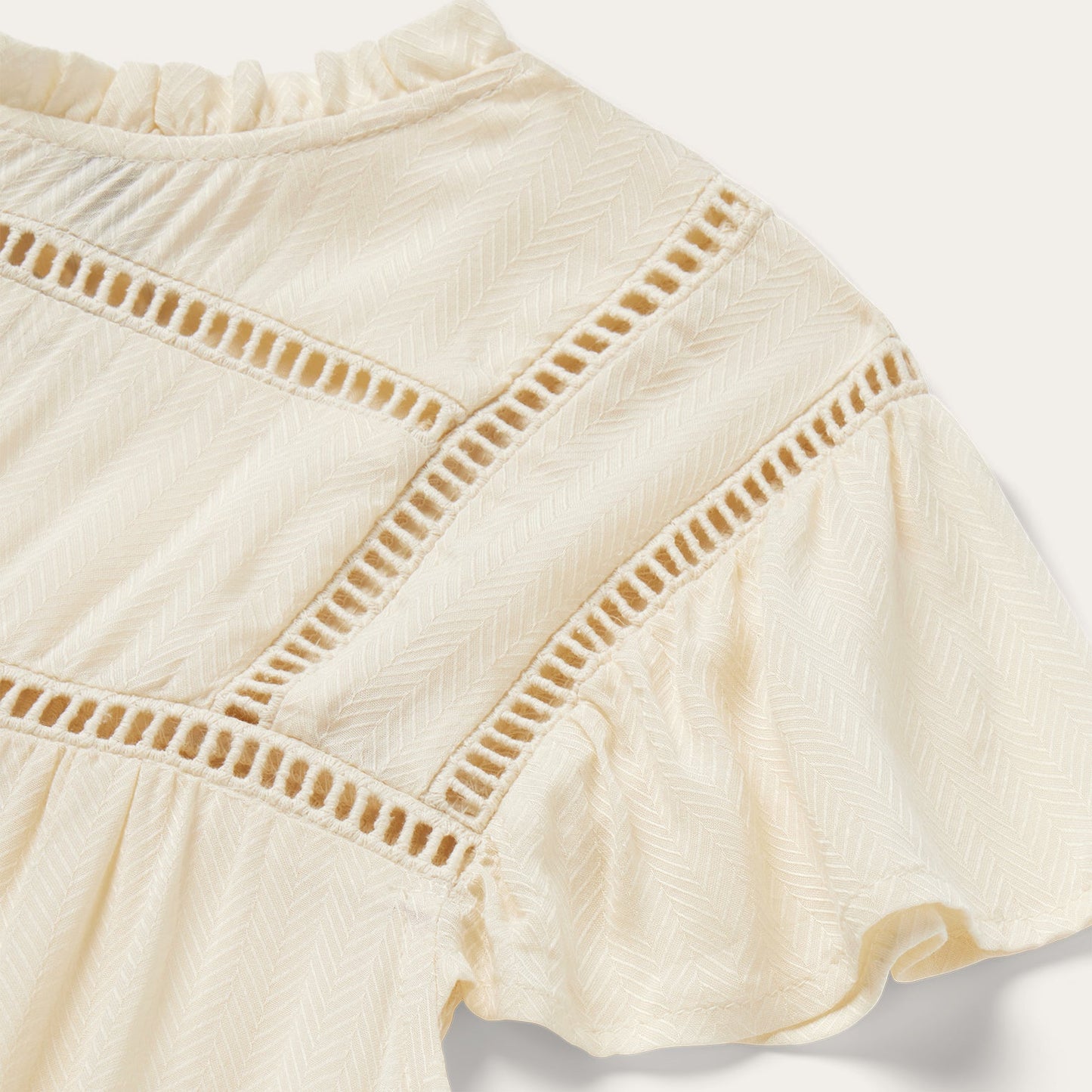 Cream Herringbone Blouse White
